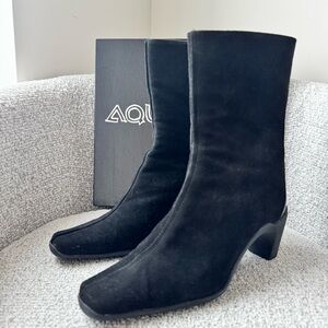 Aquatalia Julie-S Black Suede Weatherproof Ankle Boots Size 9 Italy